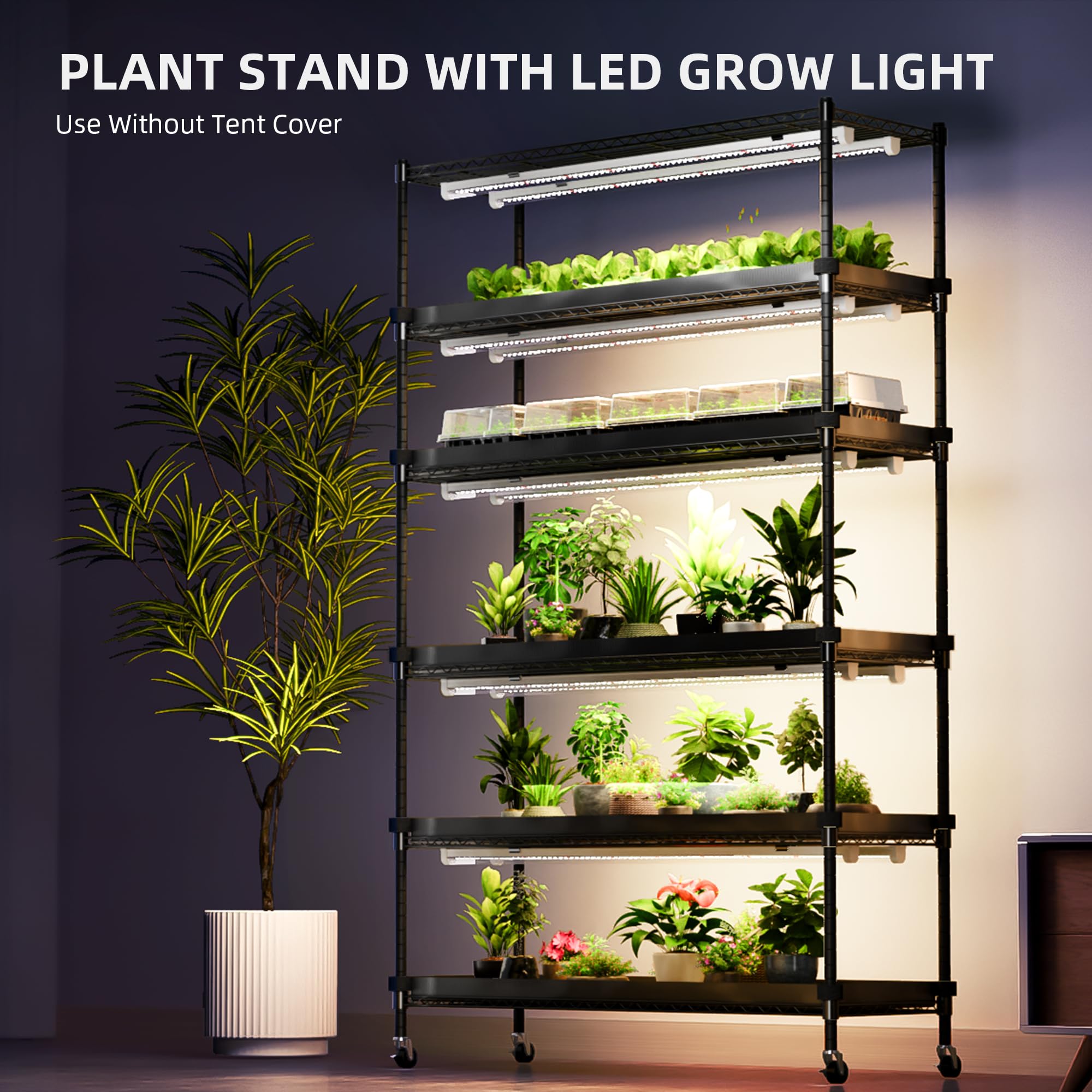 Spider Farmer 6-Tier Plant Shelves with Wheels, Indoor Greenhouse